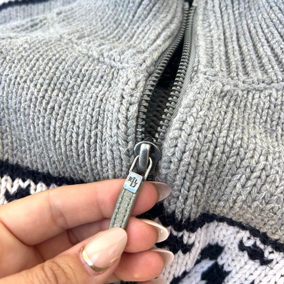 Vintage Ralph Lauren Cotton Fair Isle Full Zip Cardigan Sweater Large Gray - Picture 7 of 8